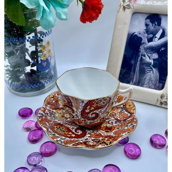 Rosina Other - Rosina England tea cup saucer, paisley design, orange, gold trim, 1950s, rare